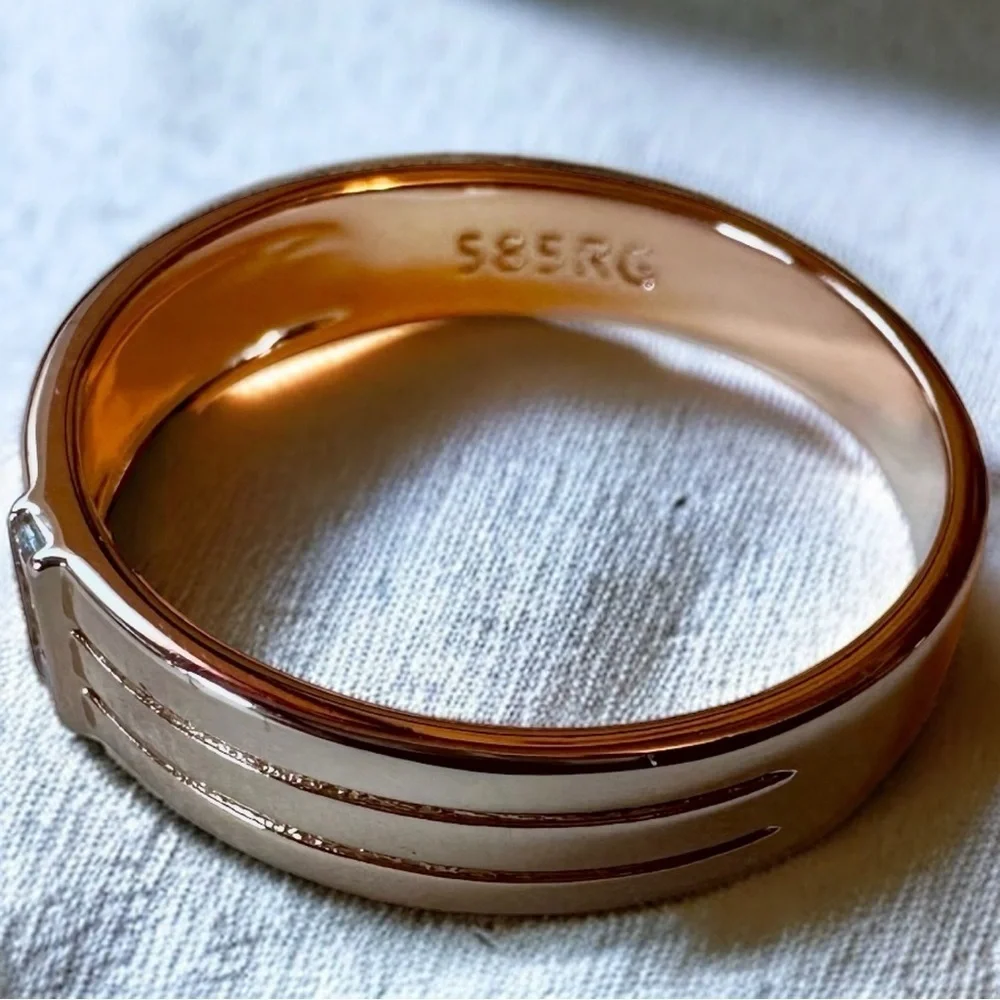 NEW 585 Rose Gold-Plated Multi-Band Fused Ring With Cubic Zirconia Accents